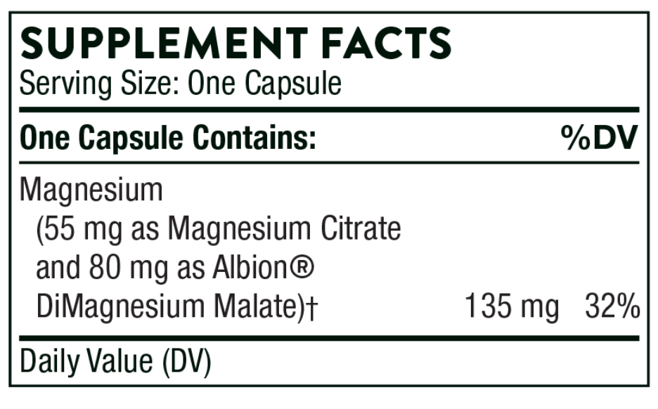 Thorne Magnesium CitraMate Ingredients Label Image